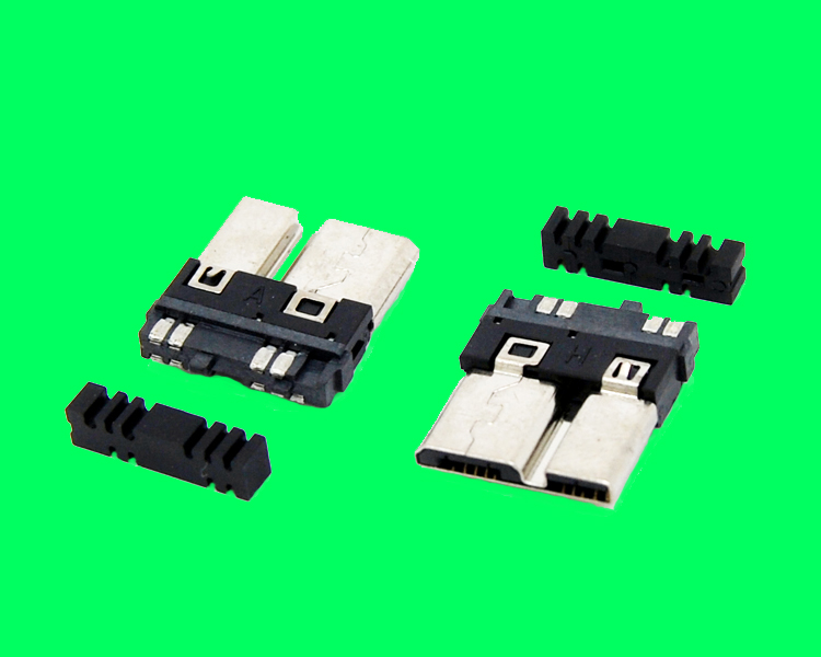 MICRO USB 3.0 B PLUG 超薄全通槽 自動焊帶線夾